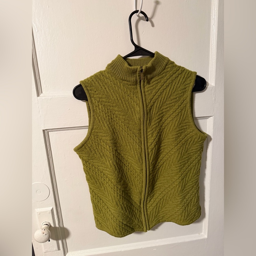 Coldwater Creek Moss Green Knit Sleeveless Mock Turtleneck Sweater Vest Sz Lg